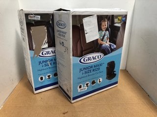 2 X GRACO JUNIOR MAXI I-SIZE R129 HIGHBACK BOOSTER CAR SEATS IN MIDNIGHT BLACK: LOCATION - C3