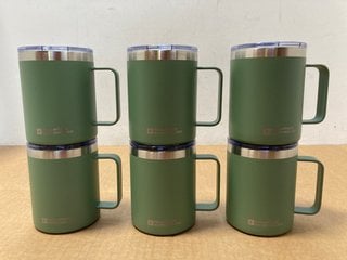 6 X MOUNTAIN WAREHOUSE 400ML SQUARE HANDLE INSULATED COFFEE MUGS IN GREEN: LOCATION - A1