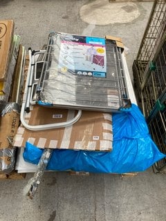 PALLET OF ASSORTED HOUSEHOLD ITEMS TO INCLUDE MINKY 3 TIER PLUS INDOOR AIRER: LOCATION - A2 (KERBSIDE PALLET DELIVERY)