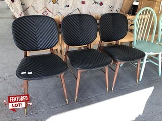 3 X LA REDOUTE LEATHER DINING CHAIRS IN BLACK WITH WOODEN LEGS - RRP £449 EACH: LOCATION - B1