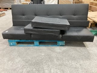 THREE-SEATER LEATHER SOFA IN BLACK (INCOMPLETE): LOCATION - A4