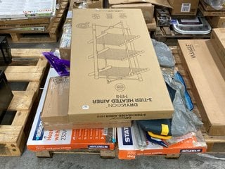 PALLET OF ASSORTED HOUSEHOLD ITEMS TO INCLUDE DRY SOON 3-TIER HEATED MINI AIRER: LOCATION - A4 (KERBSIDE PALLET DELIVERY)