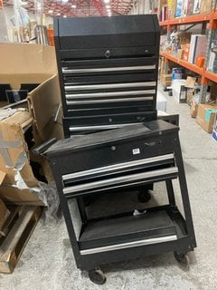 3 X ASSORTED TOOL CHESTS IN BLACK TO INCLUDE 6 DRAWER TOOL CHEST IN BLACK WITH WHEELS: LOCATION - A7