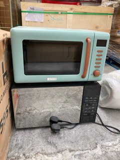 HADEN MICROWAVE IN MINT GREEN/WALNUT TO INCLUDE RUSSELL HOBBS MIRROR-FRONT MICROWAVE: LOCATION - B2