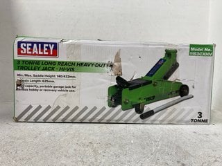 SEALEY 3 TONNE LONG REACH HEAVY DUTY TROLLEY JACK HI-VIS - RRP £137: LOCATION - A1