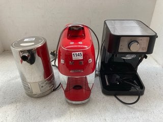 3 X ASSORTED KITCHEN APPLIANCES TO INCLUDE SMEG LAVAZZA COFFEE MACHINE IN RED: LOCATION - AR7