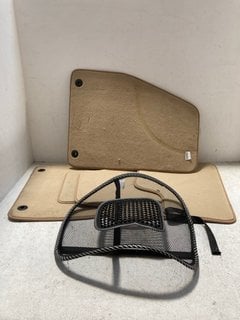 SET OF VOLVO CAR MATS IN BEIGE TO ALSO INCLUDE OFFICE CHAIR BACK SUPPORT: LOCATION - AR17