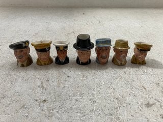 SET OF SEVEN STAFFORDSHIRE CERAMICS "WORLD WAR TWO" CHARACTER JUGS TO INCLUDE CHURCHILL, MONTGOMERY AND DE GAULLE: LOCATION - AR19