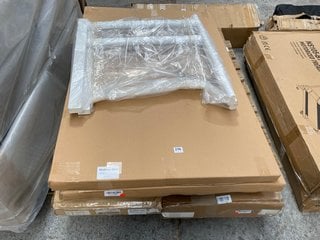 PALLET OF ASSORTED ITEMS TO INCLUDE RECTANGULAR DESKTOP WITH CABLE PORTS BEECH: LOCATION - A3 (KERBSIDE PALLET DELIVERY)