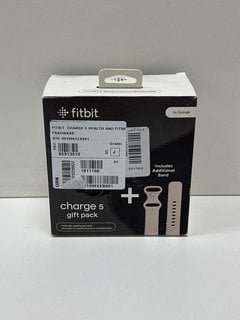 FITBIT BY GOOGLE CHARGE 5 GIFT PACK FITNESS + HEALTH TRACKER IN BLACK/ GRAPHITE STAINLESS STEEL CASE & CLASSIC LUNAR WHITE BAND: MODEL NO FB 421 (WITH BOX & ALL ACCESSORIES) [JPTM126320]