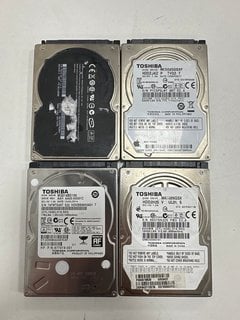 4 X TOSHIBA HARD DRIVE: MODEL NO MK5065GSXF, MQ01ABD100, MK1655GSX, 655-1449C (2X 160GB, 1X 500GB, 1X 1TB) [JPTM126113]