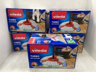 5 X VILEDA TURBO 2 IN 1 MICROFIBRE MOP & BUCKETS IN GREY/RED: LOCATION - D4