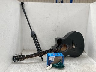 QTY OF ASSORTED ITEMS TO INCLUDE 3RD AVENUE CUTAWAY ELECTRO ACOUSTIC GUITAR IN BLACK: LOCATION - D5