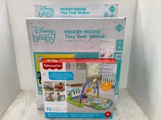 2 X DISNEY BABY MICKEY MOUSE TINY TREK WALKERS TO INCLUDE FISHER PRICE KICK & PLAY PIANO GYM: LOCATION - D6