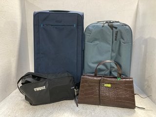 4 X ASSORTED LUGGAGE TRAVEL BAGS TO INCLUDE JOHN LEWIS & PARTNERS EW BELT GRAB CHOC CROC - RRP £115.00: LOCATION - D10