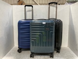 3 X ASSORTED TRAVEL LUGGAGE TO INCLUDE JOHN LEWIS & PARTNERS HAND LUGGAGE IN BLUE: LOCATION - D11