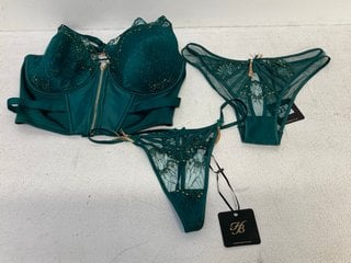 HONEY BIRDETTE GLORIA FOREST GREEN 3 PIECE LINGERIE SET SIZE UK S/34G - COMBINED RRP £350: LOCATION - BOOTH