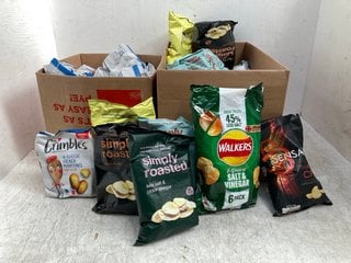 QTY OF ASSORTED FOOD ITEMS TO INCLUDE SIMPLY ROASTED MATURE CHEDDAR & RED ONION FLAVOUR CRISPS 93G - BBE 17/10/24 (SOME ITEMS MAY BE PAST THEIR BBE DATE): LOCATION - C16