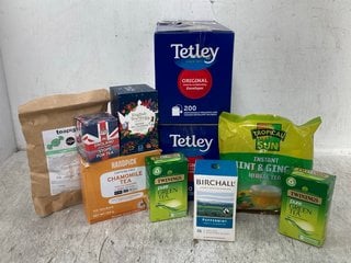 QTY OF ASSORTED CONSUMABLES TO INCLUDE TETLEY ORIGINAL DELICIOUS & REFRESHING ENVELOPES BBE - 09/2025 & HANDPICK CAFFEINE FREE CHAMOMILE TEA BBE - 05/2026: LOCATION - C15