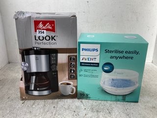 QTY OF ASSORTED KITCHEN ITEMS TO INCLUDE MELITTA LOOK PERFECTION COFFEE MAKER & PHILIPS AVENT MICROWAVE STERILISER: LOCATION - C15