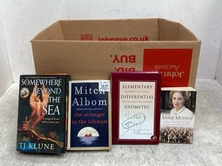 QTY OF ASSORTED BOOKS TO INCLUDE MITCH ALBOM THE STRANGER IN THE LIFEBOAT & SOMEWHERE BEYOND THE SEA BY TJ KLUNE: LOCATION - C14