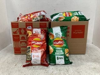 QTY OF ASSORTED CRISPS TO INCLUDE WALKER READY SALTED 6 PACK 10/24 & WALKERS SALT AND VINEGAR CRISPS 6 PACK BBE - 10/24: LOCATION - C12