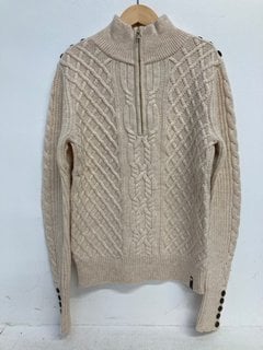 WOMENS HOLLAND & COOPER COUNTRY CABLE HALF ZIP KNIT IN OAT - UK SIZE S RRP £159: LOCATION - BOOTH