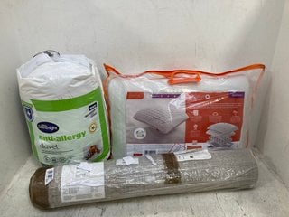 3 X ASSORTED HOUSEHOLD ITEMS TO INCLUDE SILENTNIGHT ANTI-ALLERGY SINGLE DUVET 13.5 TOG: LOCATION - C4