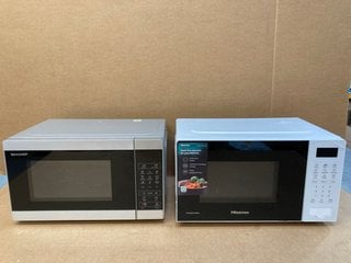 SHARP MICROWAVE OVEN & GRILL IN SILVER MODEL: YC-MG02 TO INCLUDE HISENSE MICROWAVE OVEN IN WHITE MODEL: H20MOWS4UK: LOCATION - B1