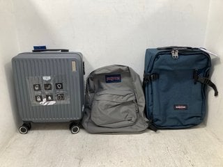 3 X ASSORTED LUGGAGE ITEMS TO INCLUDE EASTPAK HAND LUGGAGE CASE IN NAVY: LOCATION - B9