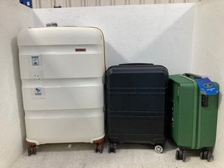 3 X ASSORTED SUITCASES TO INCLUDE KONO 4 WHEELED SPINNER MEDIUM SUITCASE IN BROWN/WHITE: LOCATION - B9