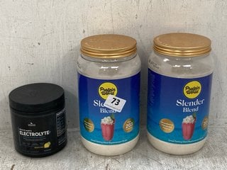 2 X PROTEIN WORLD SLENDER BLEND STRAWBERRY MILKSHAKES TO INCLUDE SUPPLEMENT NEEDS DEAN ST MARY'S ELECTROLYTE PLUS PINEAPPLE PUNCH - BBE 07/2026: LOCATION - D1