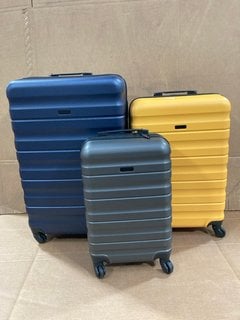 3 X JOHN LEWIS & PARTNERS SUITS CASES TO INCLUDE LARGE NAVY BLUE SUITCASE: LOCATION - B21