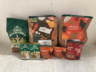 QTY OF ASSORTED PET FOOD TO INCLUDE JAMES WELLBELOVED PUPPY TURKEY & RICE DRY FOOD 2KG BAG - BBE 28/02/25: LOCATION - A15