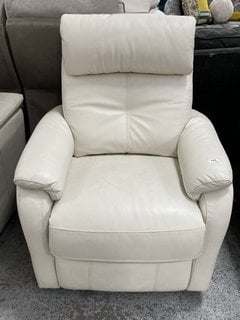 MODERN CONTEMPORARY STYLE SWIVEL ROCKER POWER RECLINER ARMCHAIR IN IVORY LEATHER: LOCATION - B8