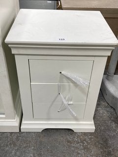 COTSWOLD FURNITURE CHANTILLY 3 DRAWER BEDSIDE TABLE IN WARM WHITE FINISH: LOCATION - B8