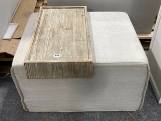 LOAF.COM FOOTSTOOL SIDE TABLE IN NATURAL FABRIC AND WEATHERED OAK STYLE FINISH: LOCATION - B8