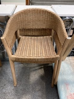 PAIR OF JOHN LEWIS & PARTNERS BURFORD DINING CHAIRS IN NATURAL WOVEN RATTAN AND WOOD DESIGN - RRP £278: LOCATION - D1