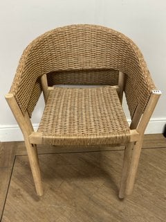 PAIR OF JOHN LEWIS & PARTNERS BURFORD DINING CHAIRS IN NATURAL WOVEN RATTAN AND WOOD DESIGN - RRP £278: LOCATION - D1