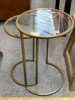 NAKURU IRON & GLASS SIDE TABLE SET - BRASS (SET OF 2) - RRP £275: LOCATION - C2