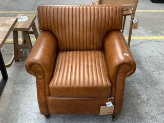 NARWANA RIBBED LEATHER ARMCHAIR - AGED TAN - RRP £1500: LOCATION - C2