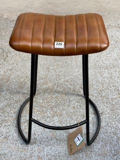 NARWANA RIBBED LEATHER STOOL - AGED TAN - SMALL - RRP £195: LOCATION - C2