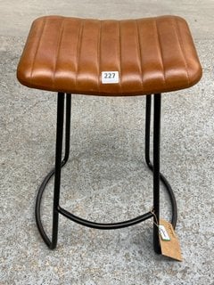 NARWANA RIBBED LEATHER STOOL - AGED TAN - SMALL - RRP £195: LOCATION - C2