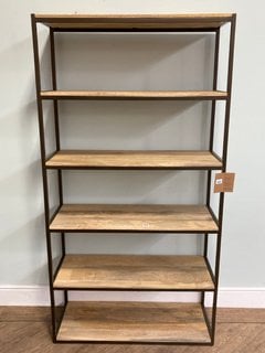 MARJORI MANGO WOOD & IRON STANDING SHELVES - NATURAL - WIDE - RRP £895: LOCATION - C2