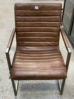 WAMMA LEATHER DESK CHAIR - DARK BROWN & BRUSHED METAL - ONE SIZE - RRP £495: LOCATION - C2