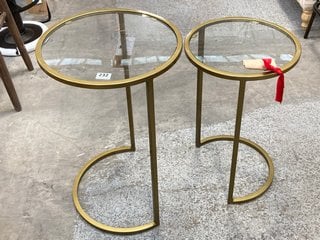 NAKURU IRON & GLASS SIDE TABLE SET - BRASS (SET OF 2) - RRP £275: LOCATION - C2