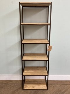 MARJORI MANGO WOOD & IRON STANDING SHELVES - NATURAL - NARROW - RRP £695: LOCATION - C2