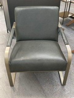 ADRA LEATHER & BRASS OCCASIONAL CHAIR - MOSS GREEN - MOSS GREEN - ONE SIZE - RRP £895: LOCATION - C2