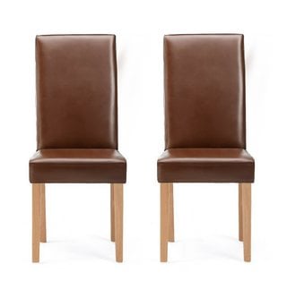 OLIVIA/OLA BROWN FAUX LEATHER DINING CHAIRS - PAIRS - RRP £260: LOCATION - B2