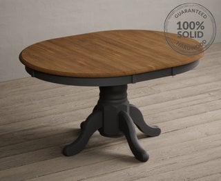 HERTFORD/WHATLEY 100CM EXT ROUND PEDESTAL TABLE RUSTIC OAK/CHARCOAL - RRP £549: LOCATION - B2